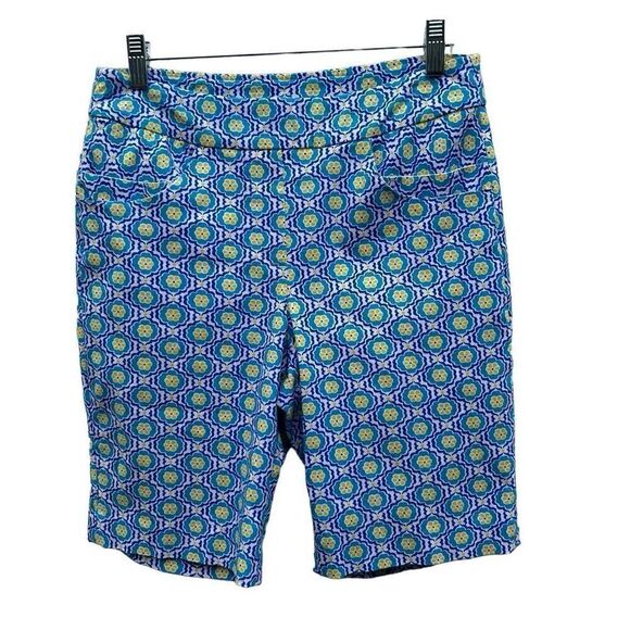 EP PRO Golf Shorts Women’s Medium Bermuda Blue Yellow White Floral Performance - Picture 1 of 9